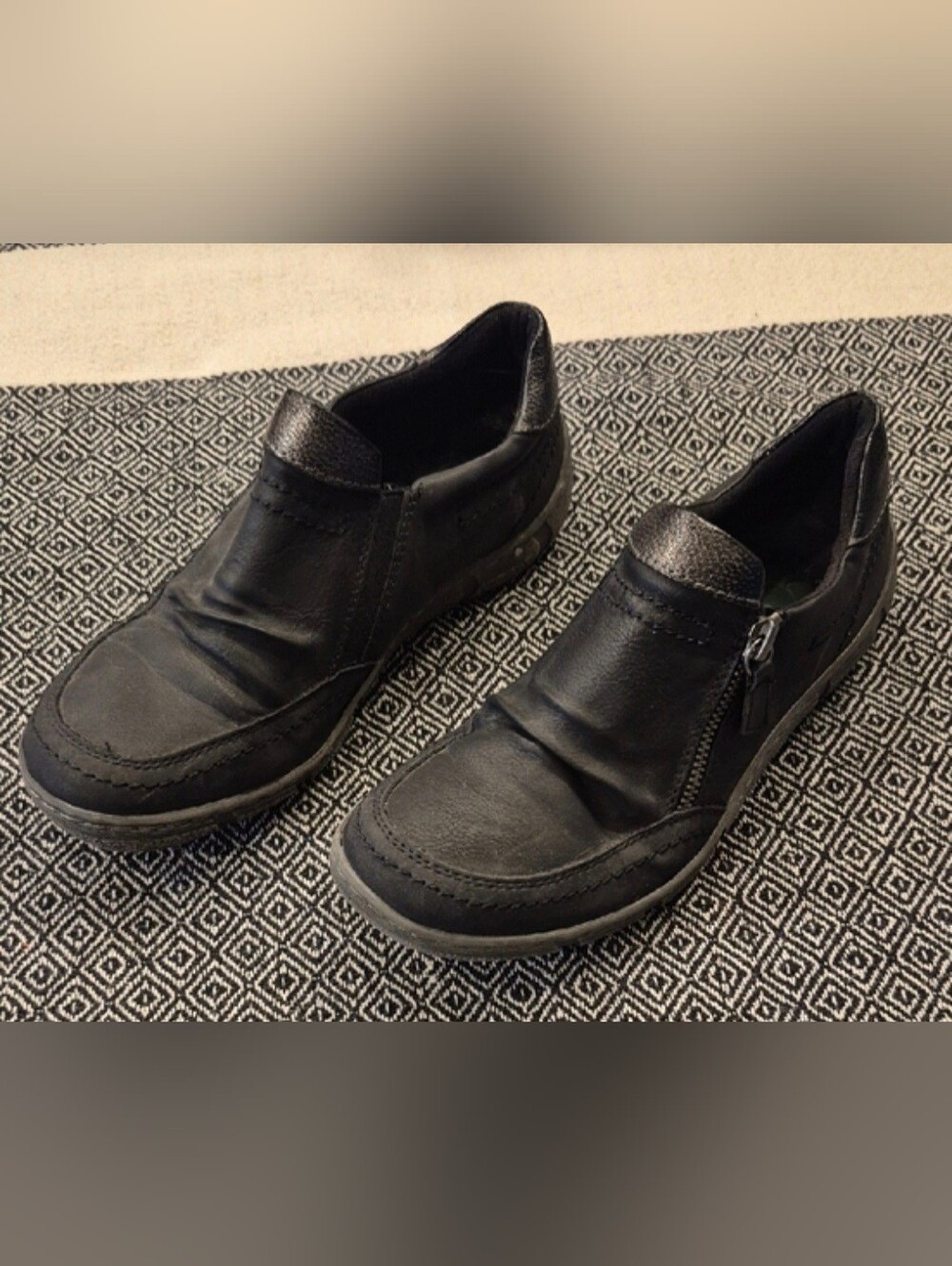 Spring Step Black Leather Slip On Loafers Size 7 (37)